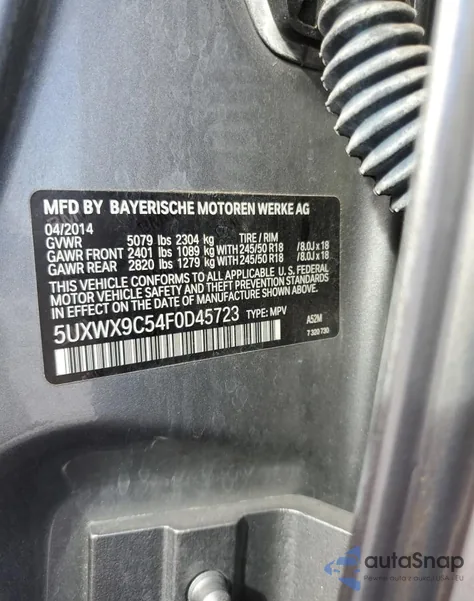 2015 BMW X3 xDrive28I z USA, uszkodzony, nr VIN 5UXWX9C54F0D45723